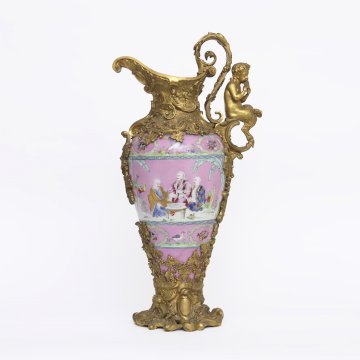 Aiguière porcelaine Paris à décor de lettrés Chinois et monture bronze, France vers 1860