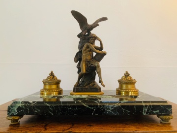 Encrier marbre & Bonze signé Picault